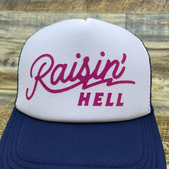 Raisin' Hell Unisex Trucker Hat Navy Cowgirl Country Western Baseball Cap - Picture 2 of 6